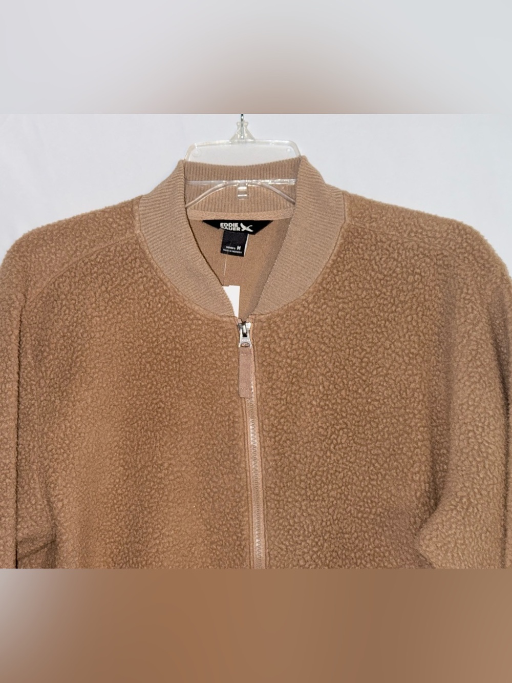 Eddie Bauer Camel Faux Shearling Bomber Jacket size Medium - Picture 6 of 13